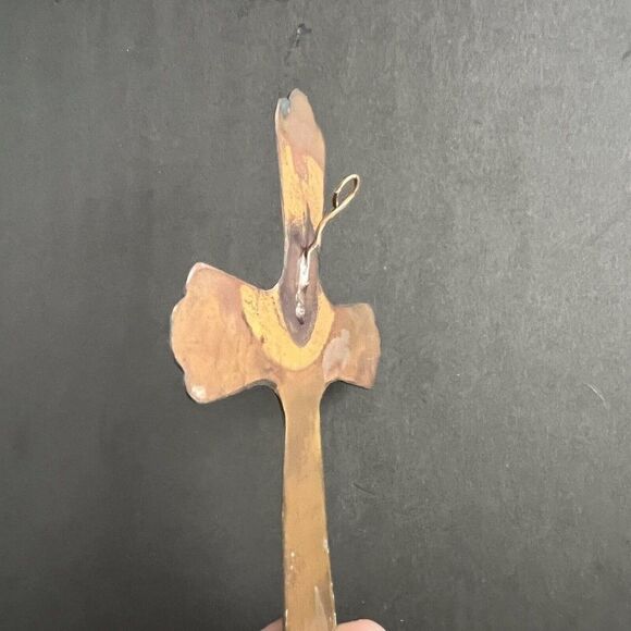 Flame Painted Copper Cross Wall Hang Decor Artisan Handmade Small 6” X 4” cottag - Picture 2 of 8